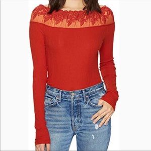 NWOT Free People Lace Off the Shoulder Top Size M